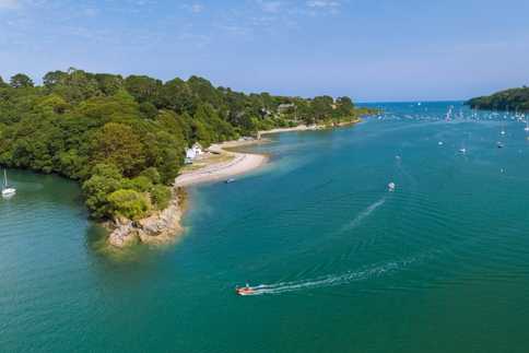 An aerial view of The Helford River in Cornwall