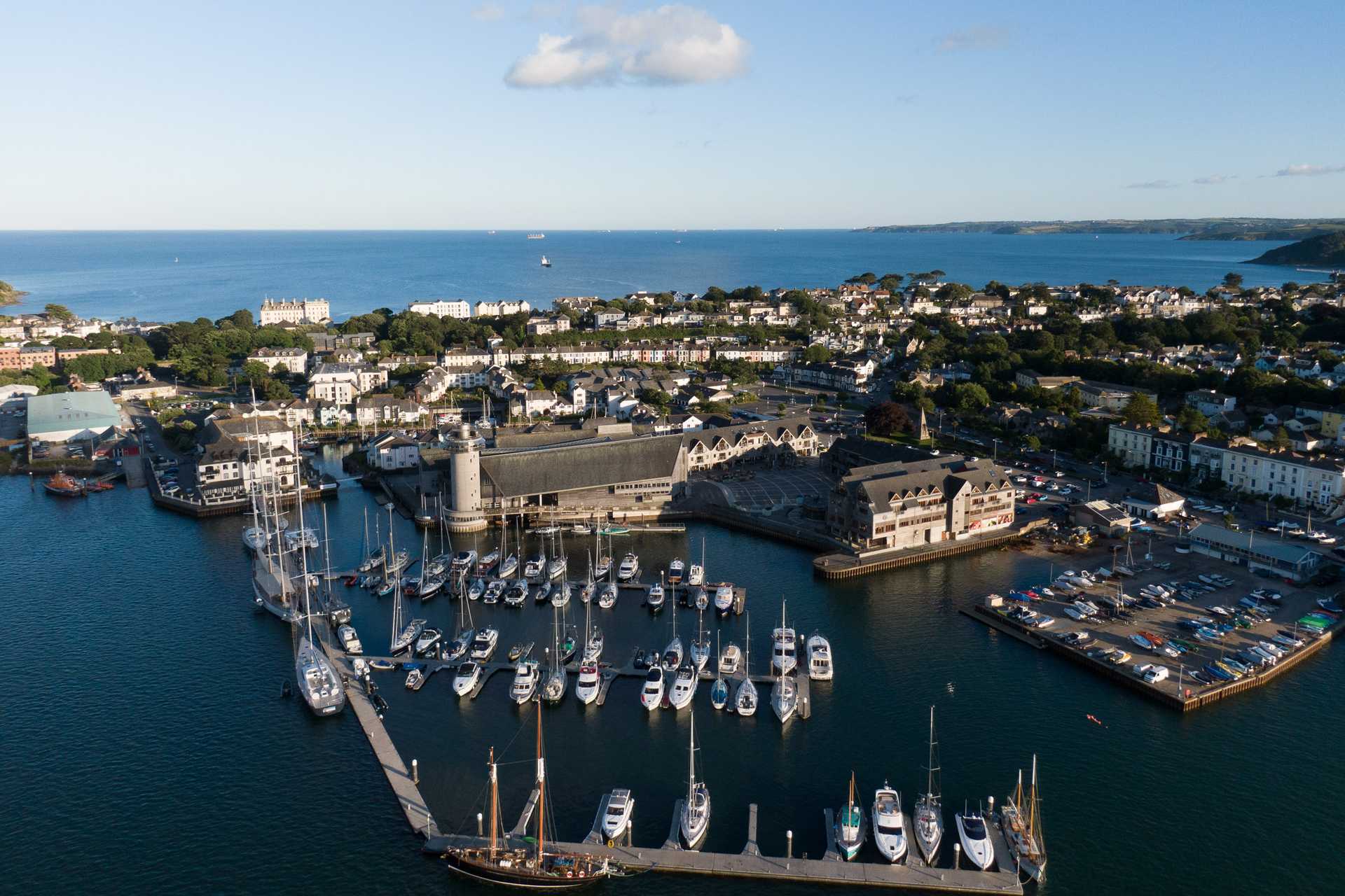Port Pendennis and Discovery Quay with Events Square From above in Falmouth