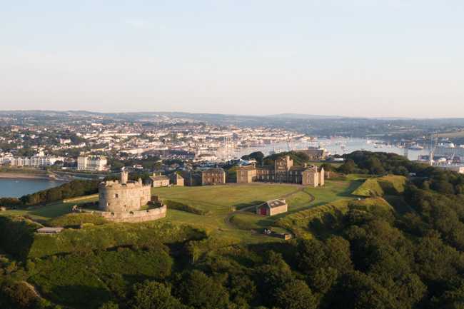 Pendennis Castle and headland, Falmouth, Cornwall. Also showing town and harbour