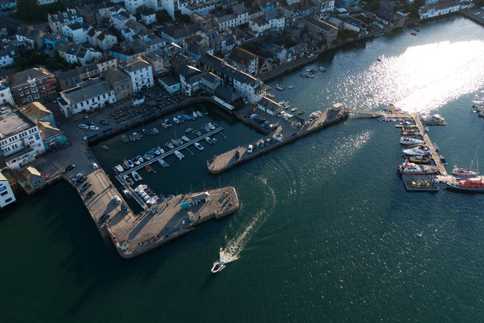 Falmouth harbour and Customs House Quay as seen from the air